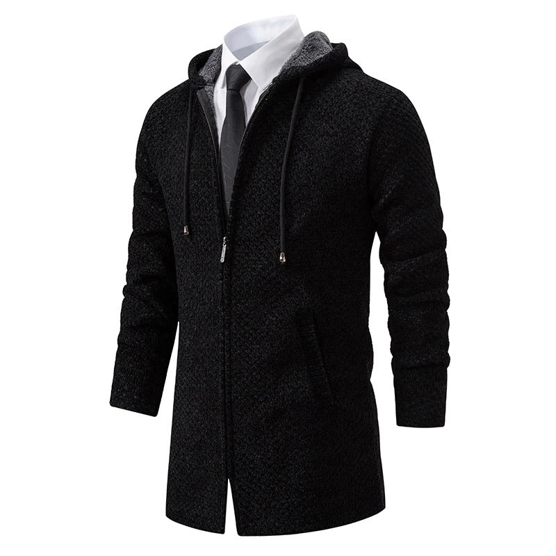 Tommy™ dikke wollen zwarte hoodie met rits zachte heren mantel jas
