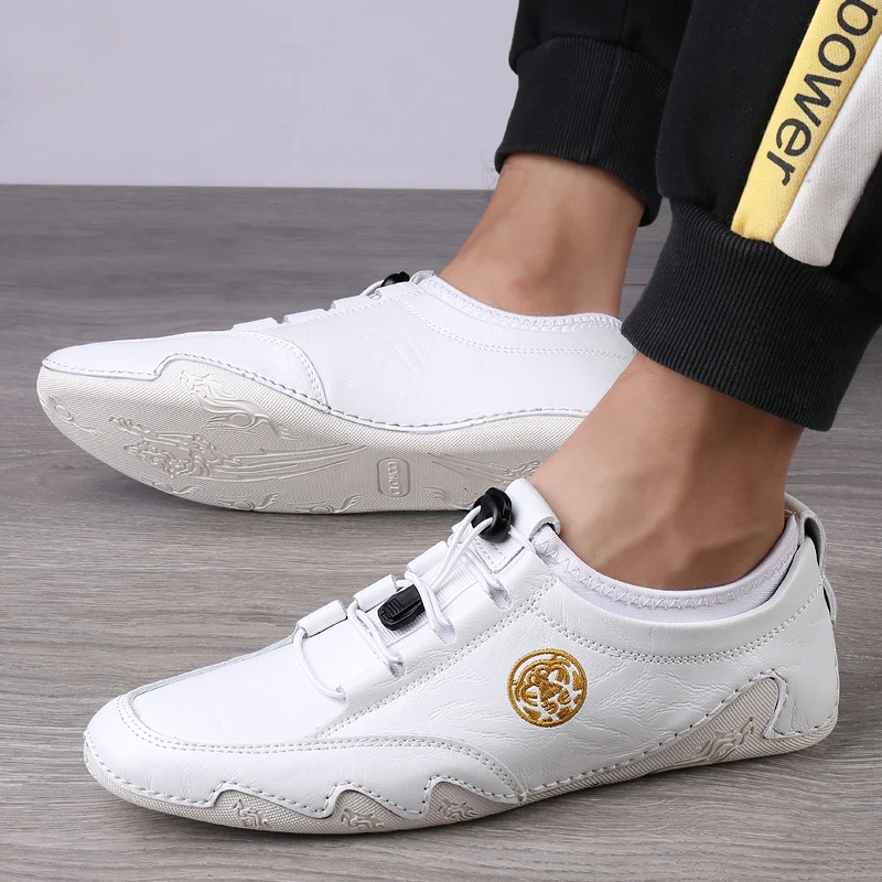 Oogveld - Heren Schoenen - Elegante Leren Sneakers met Decoratie en Comfortabele Pasvorm