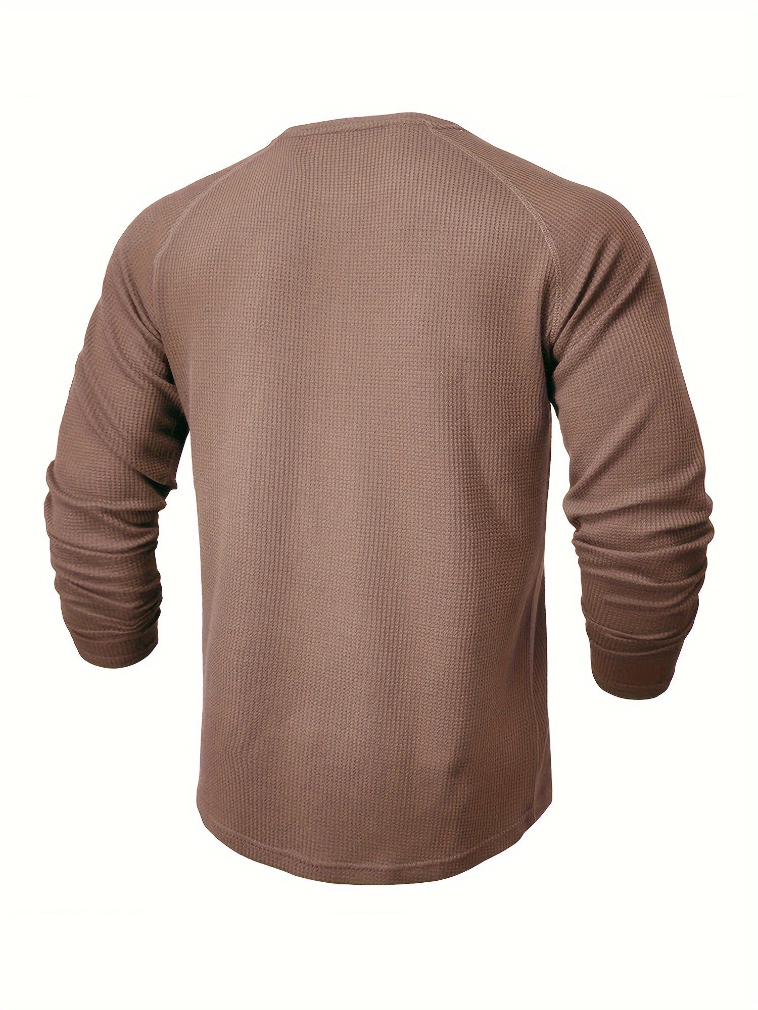 WarmTui - Heren Wafelgebreide Lange Mouw Henley Shirt met Contrasterende Sluiting