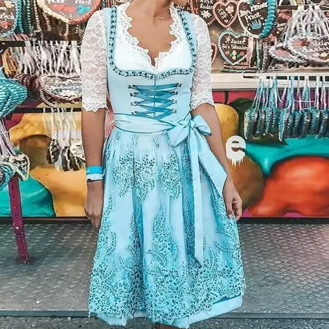 Birndal - Dirndl Dames Feestjurk met Luxe Tule, Strikband en Ruches