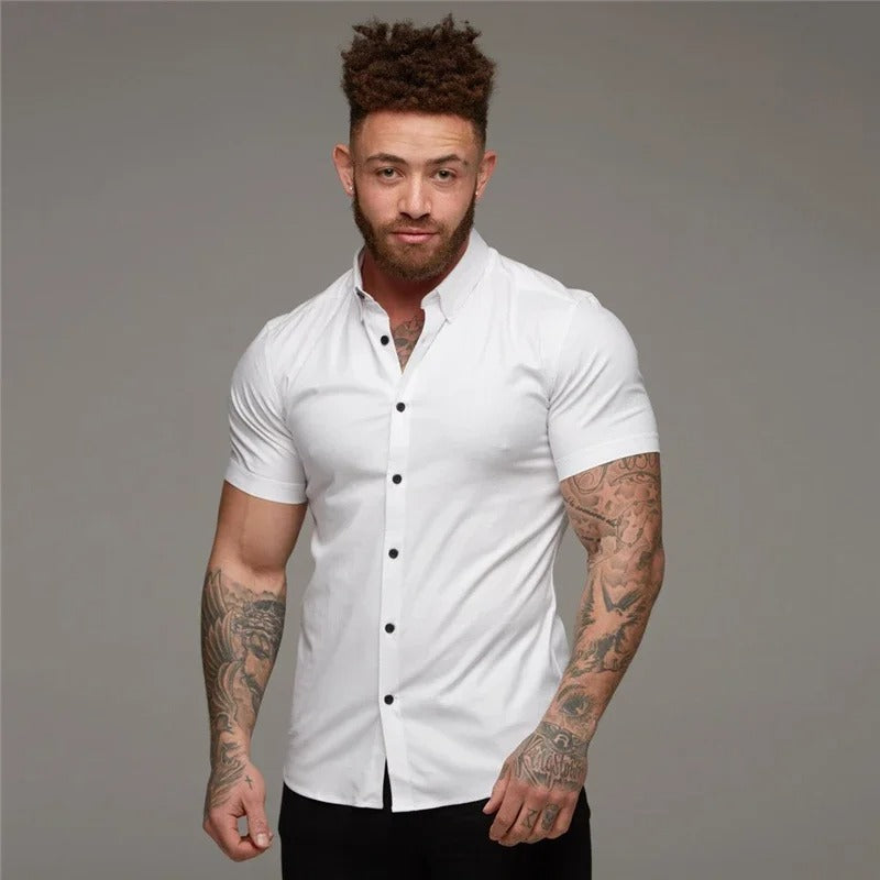 James™ zakelijke stijl zwart lichtgewicht heren korte mouw overhemd