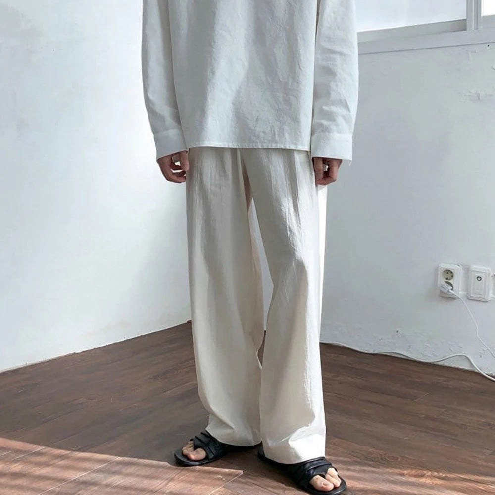 James™ Koreaanse stijl katoen linnen wijde pijpen heren zomerbroek
