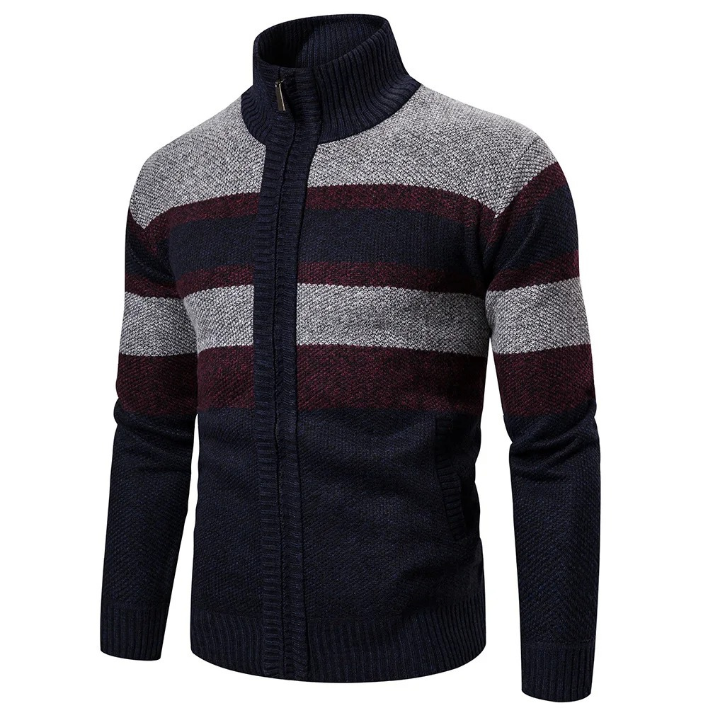 Galtorn - Heren Vest met Rits - Gestreepte Gebreide Cardigan met Hoge Kraag