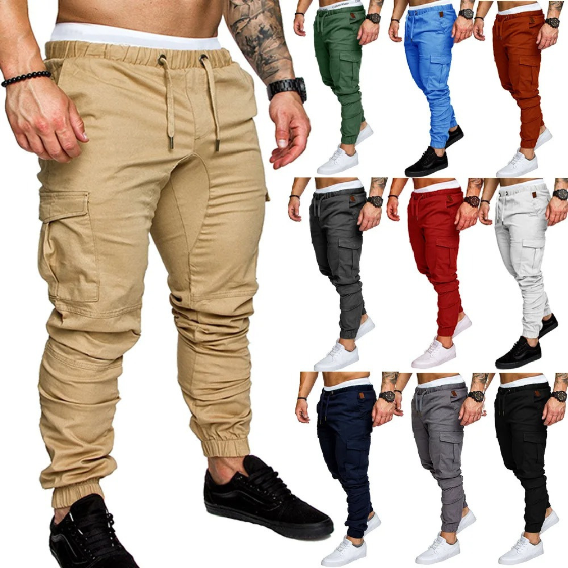 Polderp - Cargo Broek Heren – Comfortabele Joggingbroek met Zakken, Elastisch Trekkoord