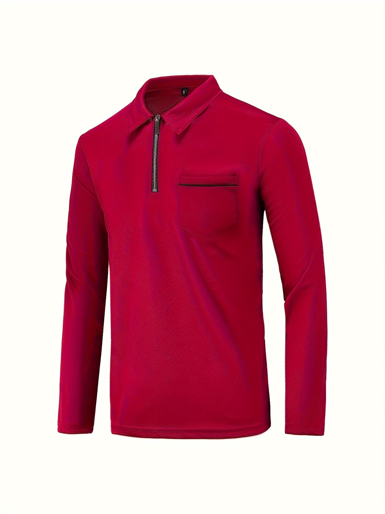 Polonik - Heren Polo met Lange Mouwen en Borstzak, Half-Zip – Casual Slim Fit