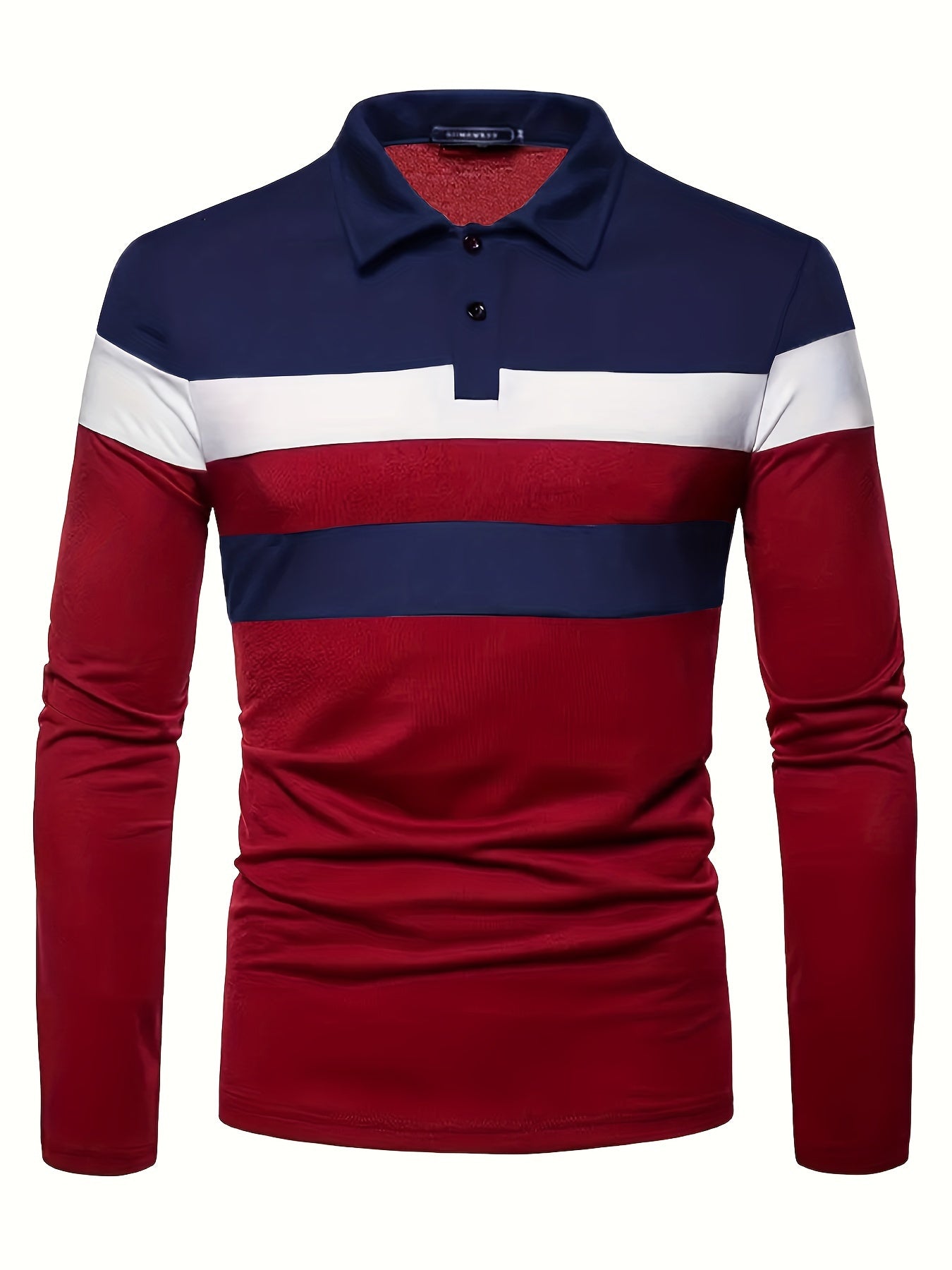 Polonik - Heren Polo met Lange Mouwen en Brede Strepen – Casual Slim Fit