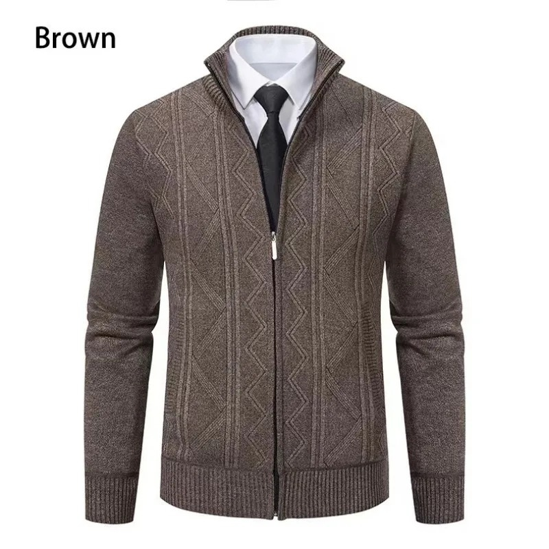 Halwick - Heren Vest met Rits - Klassieke Gebreide Cardigan met Patroon