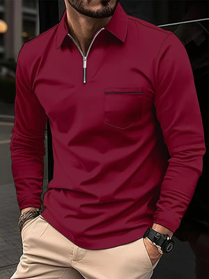 Polonik - Heren Polo met Lange Mouwen en Borstzak, Half-Zip – Casual Slim Fit