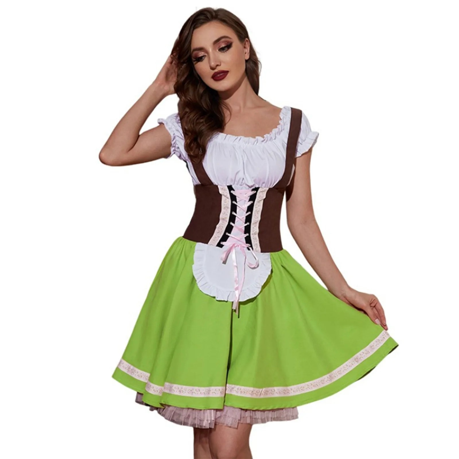 Gandela - Dirndl Dames Feestjurk met Ruches, Borduurwerk en Schort