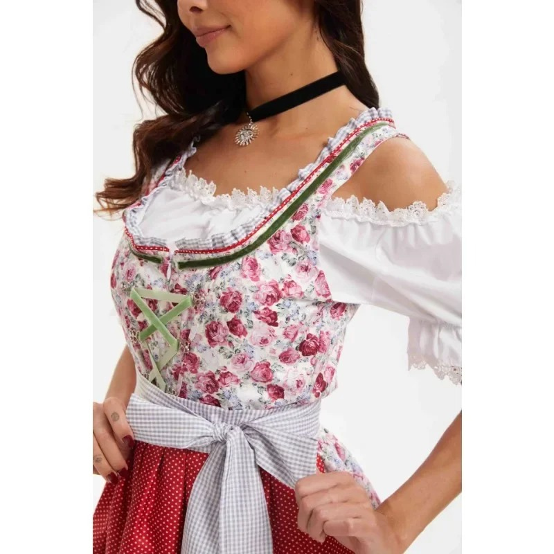 Tindira - Dirndl Dames Jurk met Bloemenprint en Striksluiting