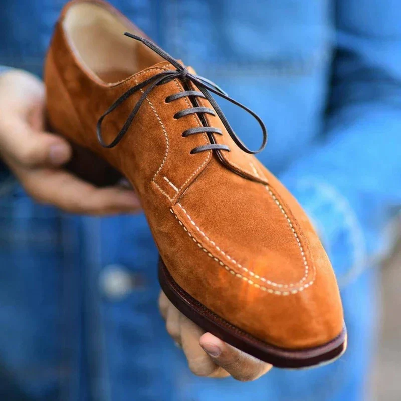 VeteNow - Heren Suède Derby Schoenen met Handgemaakte Details, Vetersluiting, Klassieke Stijl