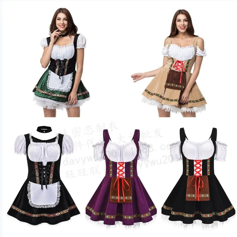 Frindal - Dirndl Dames Feestjurk met Kanten Rand en Traditionele Print