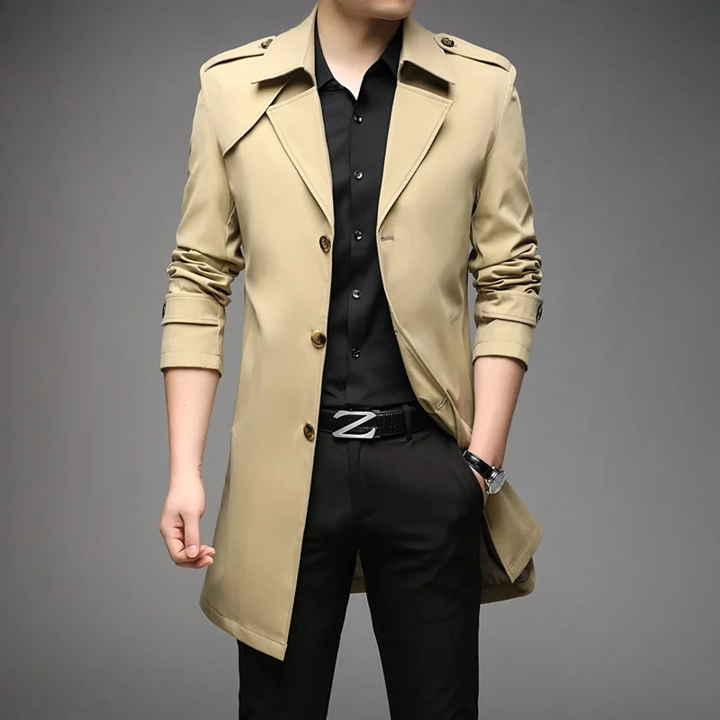 Wynport - Lange Jas Heren Slim Fit Trenchcoat Met Schouderepauletten en Knopen