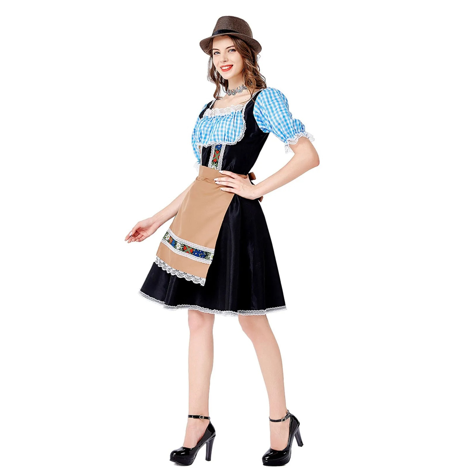 Zindera - Dirndl Dames Feestjurk met Borduurwerk en Pofmouwen