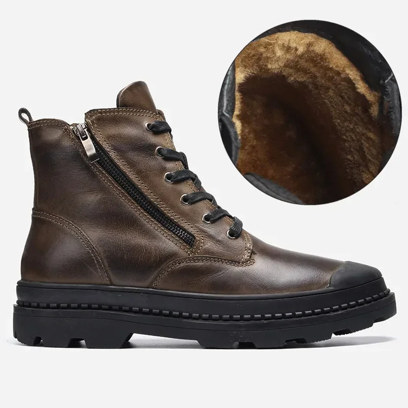 Haltrex - Herenschoenen Boots - Leren Combat Boots met Rits, Stevige Veterschoenen