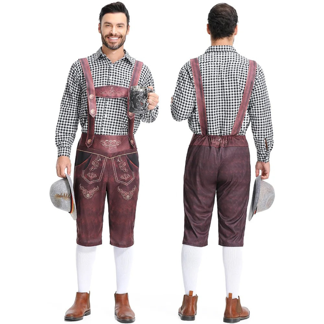 WoudHer - Traditionele Kniebroek Lederhosen voor Heren met Bretels - Feestkleding