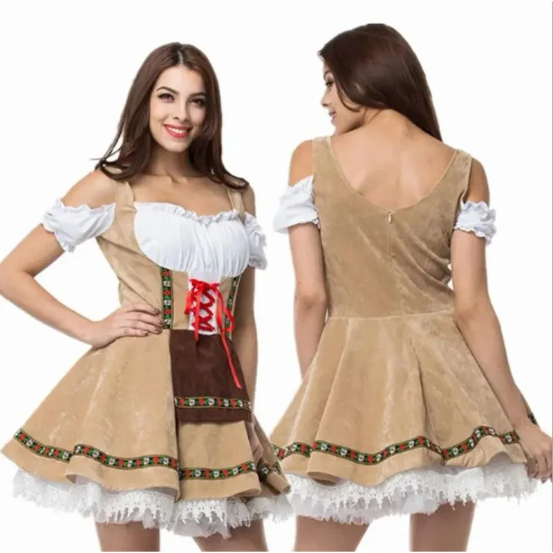 Zandela - Dirndl Dames Feestjurken met Schort en Gerafelde Rand