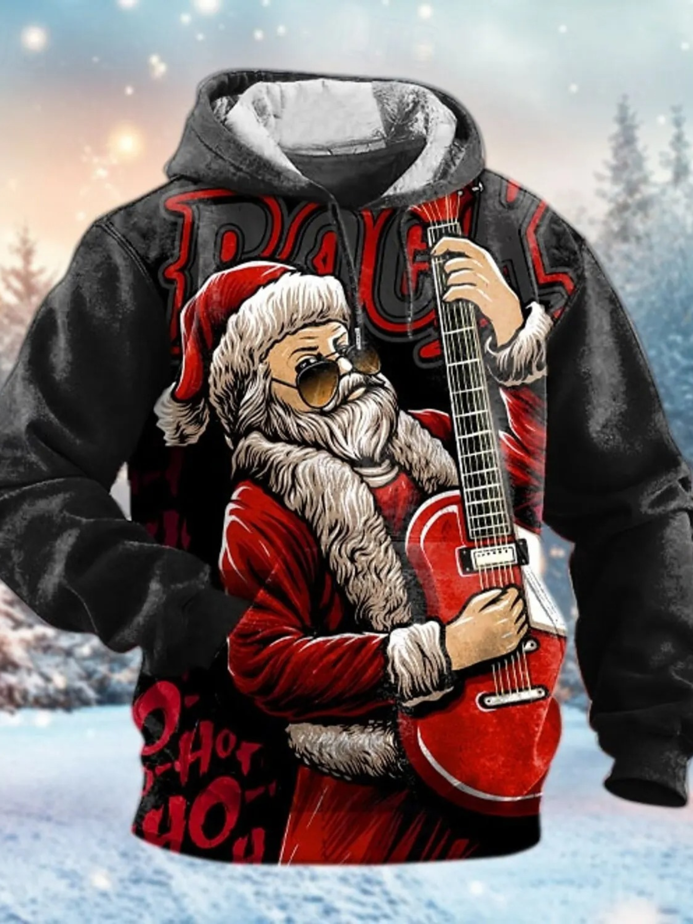 Santa Kersttrui met Kerstman, Rendier en Winterbos Design – Feestelijke Feestdagen Hoodie