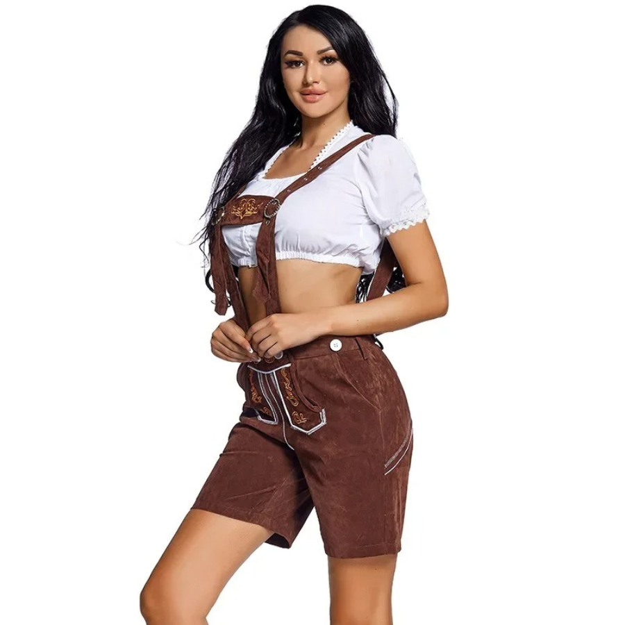 LederTe - Lederhosen voor Dames met Korte Broek en Bretels - Oktoberfest Stijl