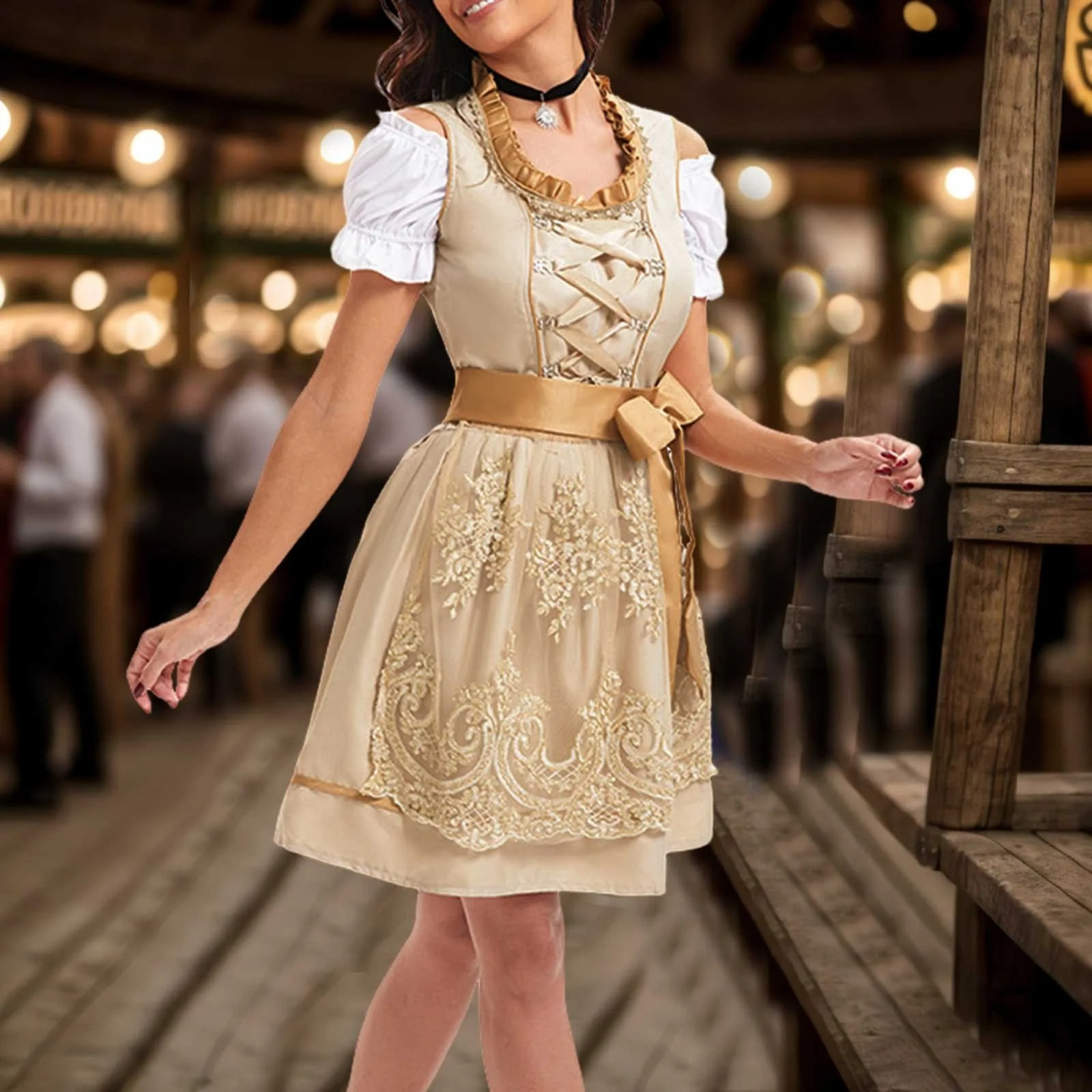 Jirndel - Dirndl Dames Oktoberfest Outfit met Ruches en Luxe Borduurwerk