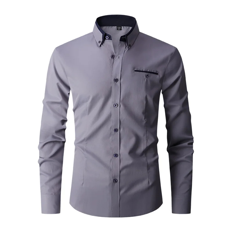 Velbron - Heren Overhemd Slim Fit met Contrastkraag, Lange Mouw