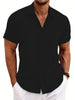 James™ zwart revers slank comfortabl heren linnen shirt
