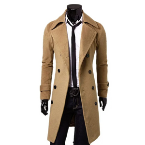 Vervane - Dubbel Geknoopte Heren Mantel - Lange Slim Fit Trenchcoat