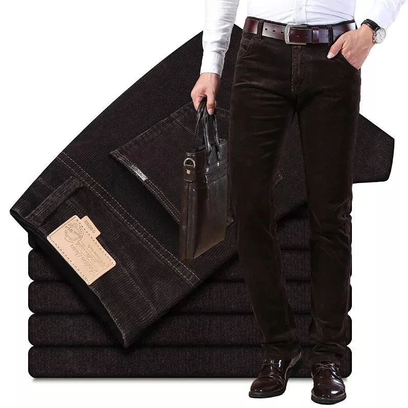 James™ slim fit zwart rode heren corduroy broek