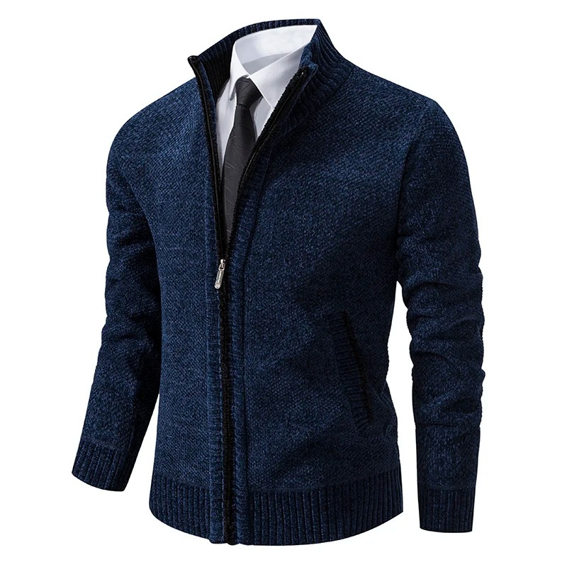 Dremton - Heren Vest met Rits - Textuur Gebreide Cardigan met Geribde Zoom