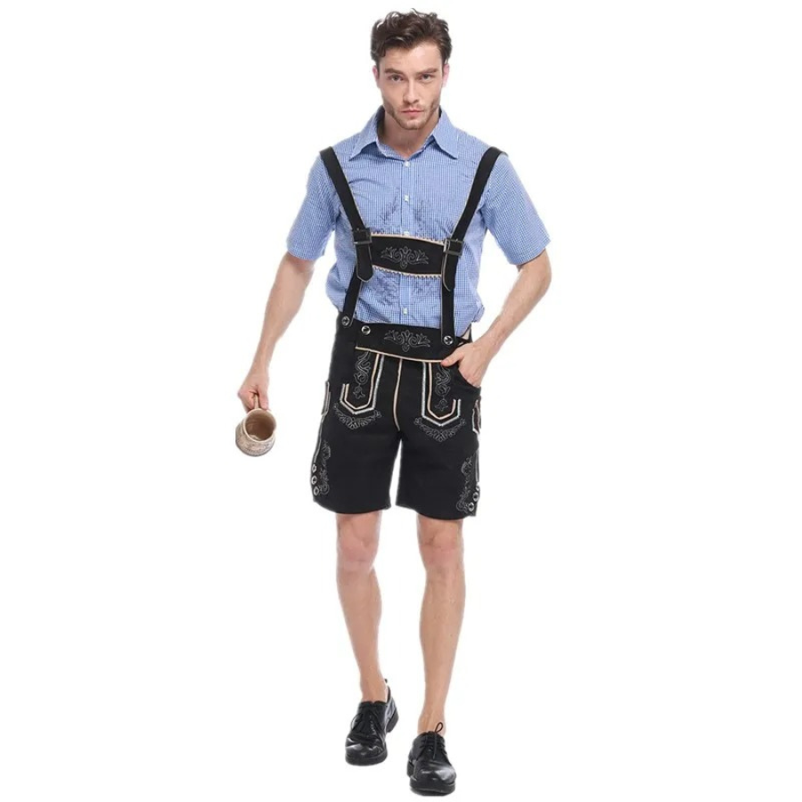 GerLedr - Traditionele Heren Lederhosen met Shirt en Bretels - Feestoutfit