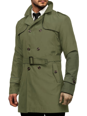 Coatify - Heren Dubbelknoop Trenchcoat met Tailleband en Stormflap