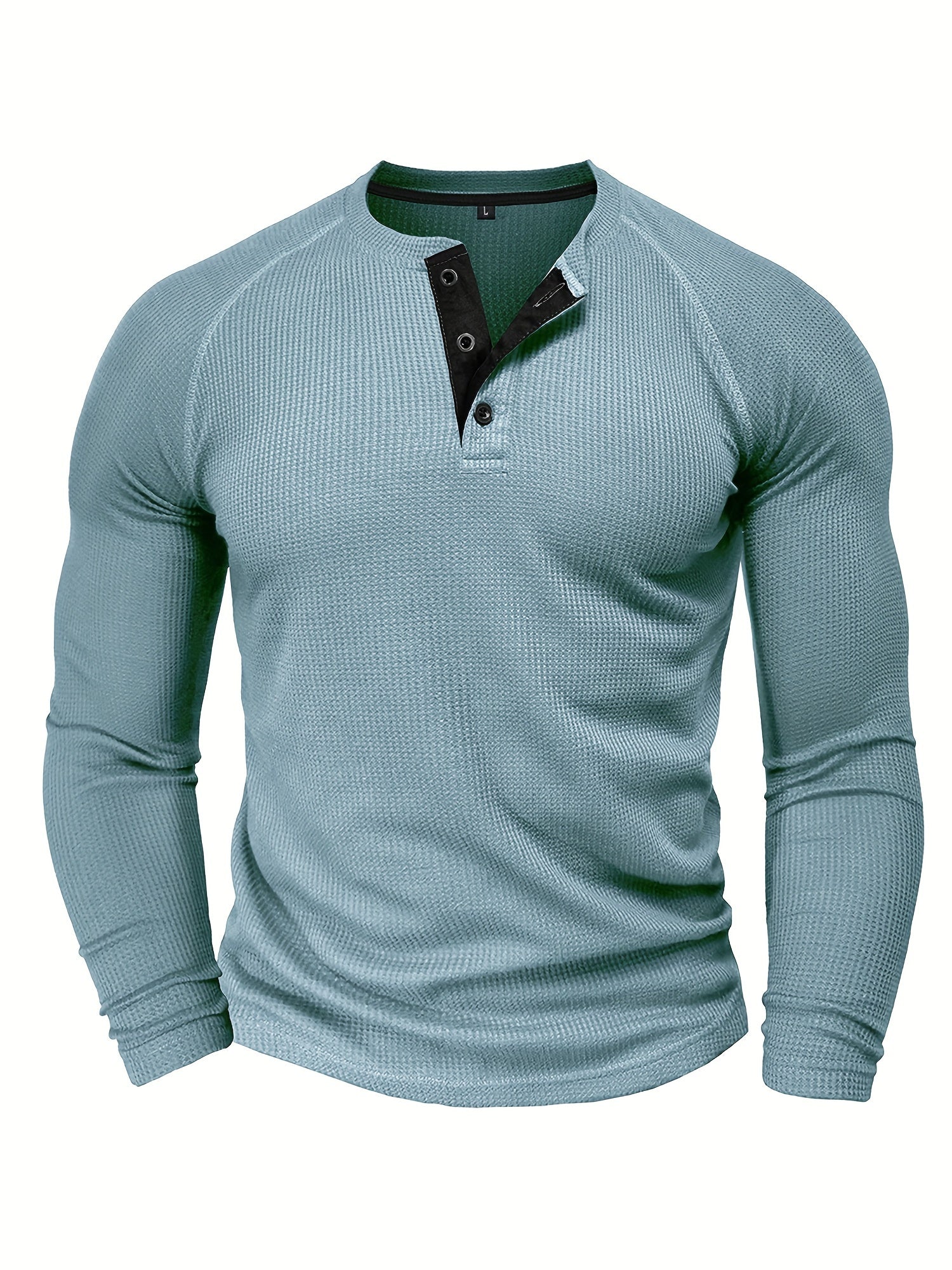 WarmTui - Heren Wafelgebreide Lange Mouw Henley Shirt met Contrasterende Sluiting