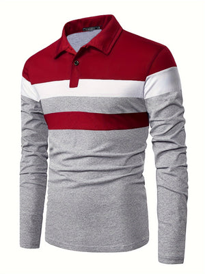 Polonik - Heren Polo met Lange Mouwen en Brede Strepen – Casual Slim Fit