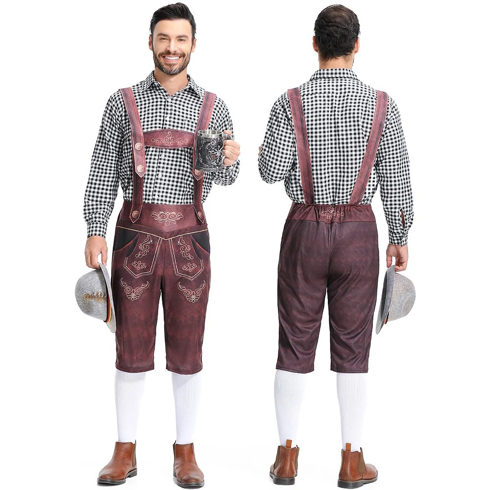 DenHer - Lederhosen Heren met Borduursels en Bretels - Perfect voor Feesten