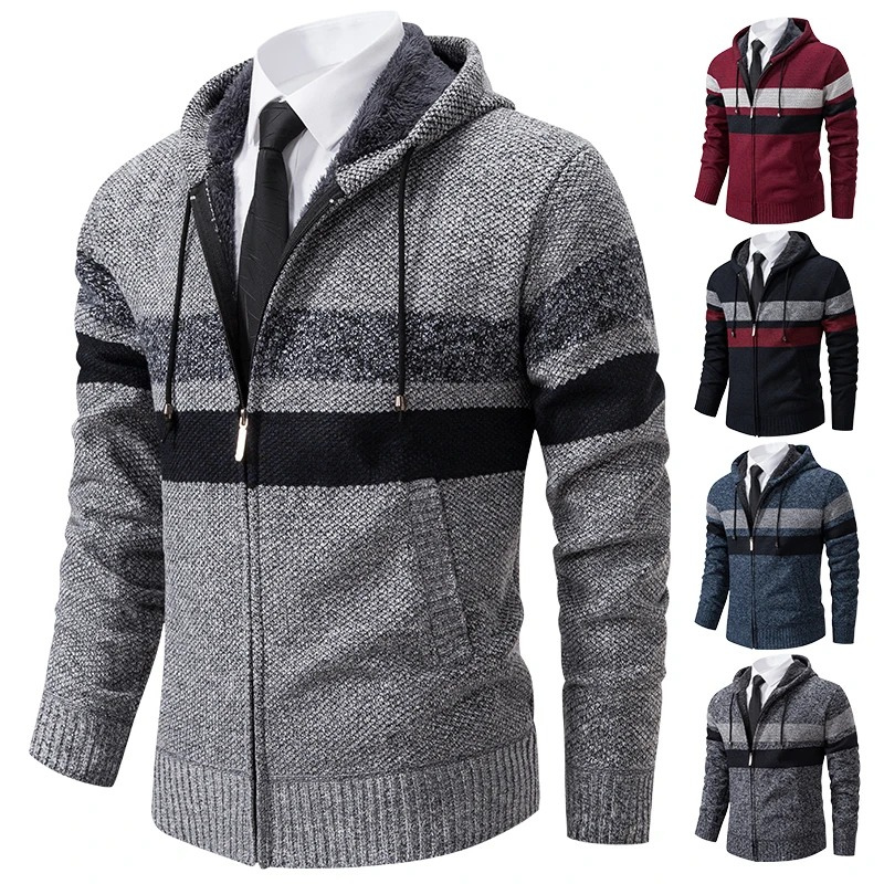 Drasten - Heren Vest met Rits, Gebreide Hoodie met Strepen, Casual Design