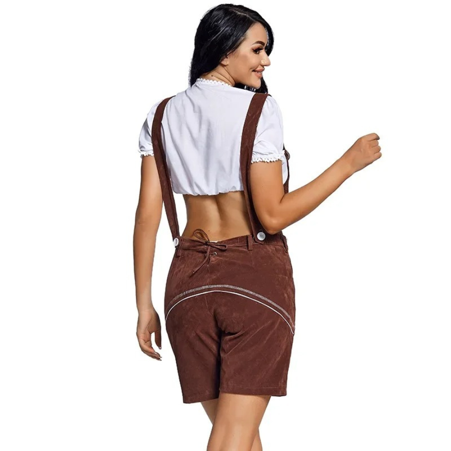 LederTe - Lederhosen voor Dames met Korte Broek en Bretels - Oktoberfest Stijl