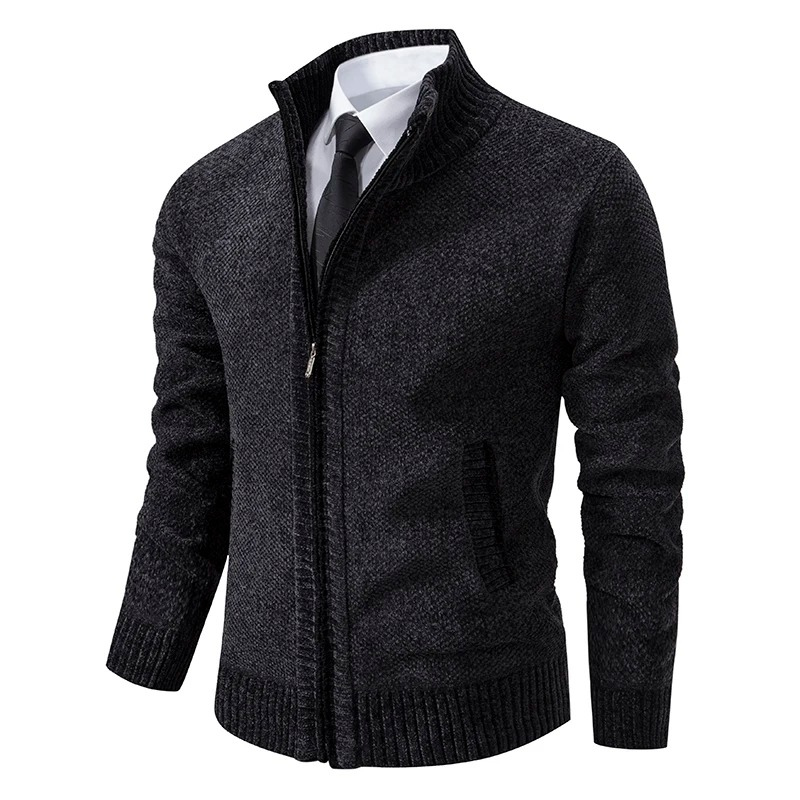 Dremton - Heren Vest met Rits - Textuur Gebreide Cardigan met Geribde Zoom