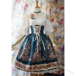 Merndel - Dirndl Dames Jurk met Bloemenborduursels en Kanten Details