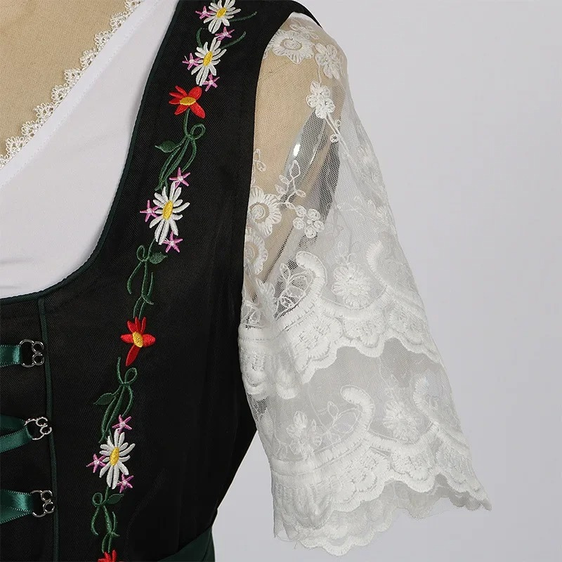 Mindlen - Dirndl Dames Jurk met Kanten Mouwen en Bloemenborduursels