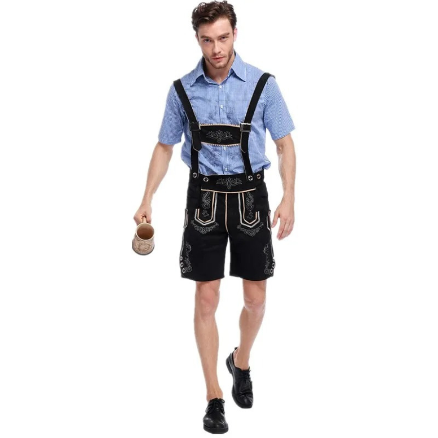 GerLedr - Traditionele Heren Lederhosen met Shirt en Bretels - Feestoutfit