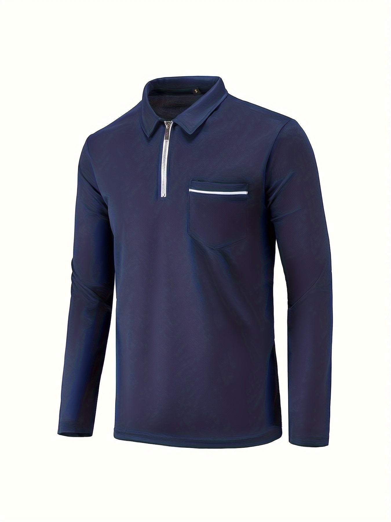 Polonik - Heren Polo met Lange Mouwen en Borstzak, Half-Zip – Casual Slim Fit