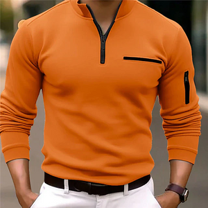 JAMES sportpoloshirt met opstaande kraag en rits, lange mouwen, effen