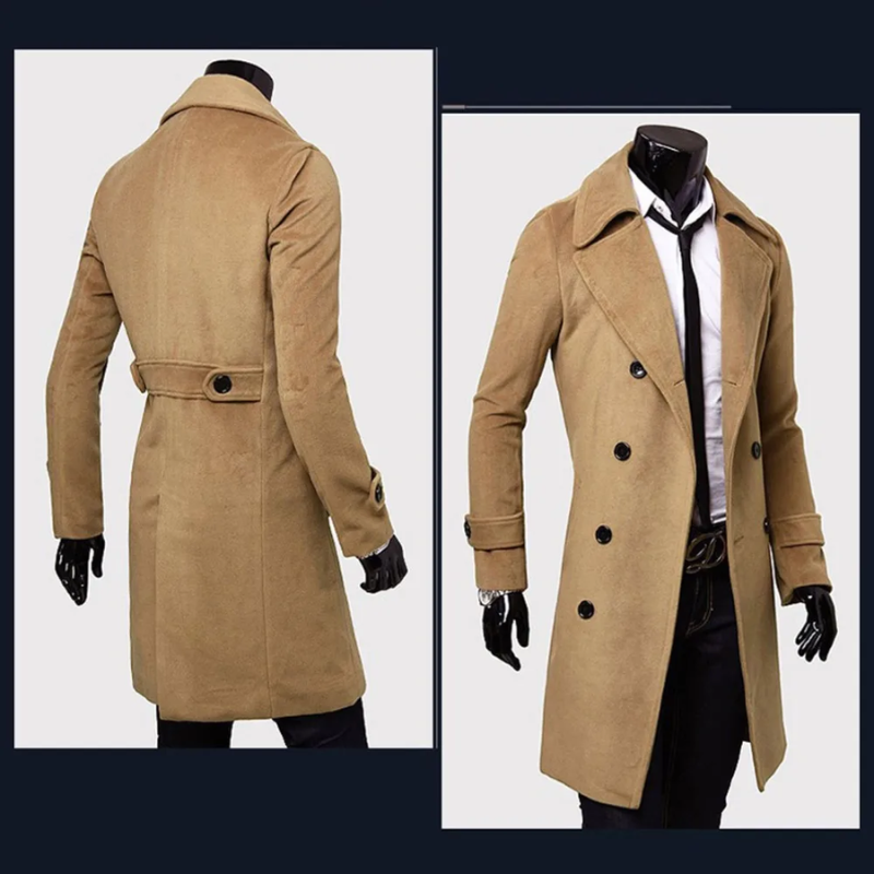 Vervane - Dubbel Geknoopte Heren Mantel - Lange Slim Fit Trenchcoat