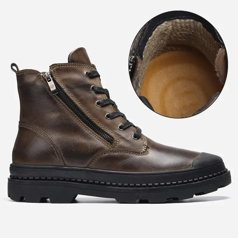 Haltrex - Herenschoenen Boots - Leren Combat Boots met Rits, Stevige Veterschoenen