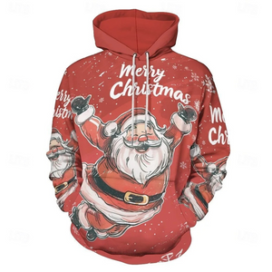 Santa Kersttrui Hoodie met Kerstslee en Maanverlicht Tafereel Design – Feestelijke Feestdagen Trui