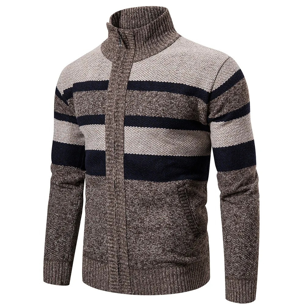 Galtorn - Heren Vest met Rits - Gestreepte Gebreide Cardigan met Hoge Kraag