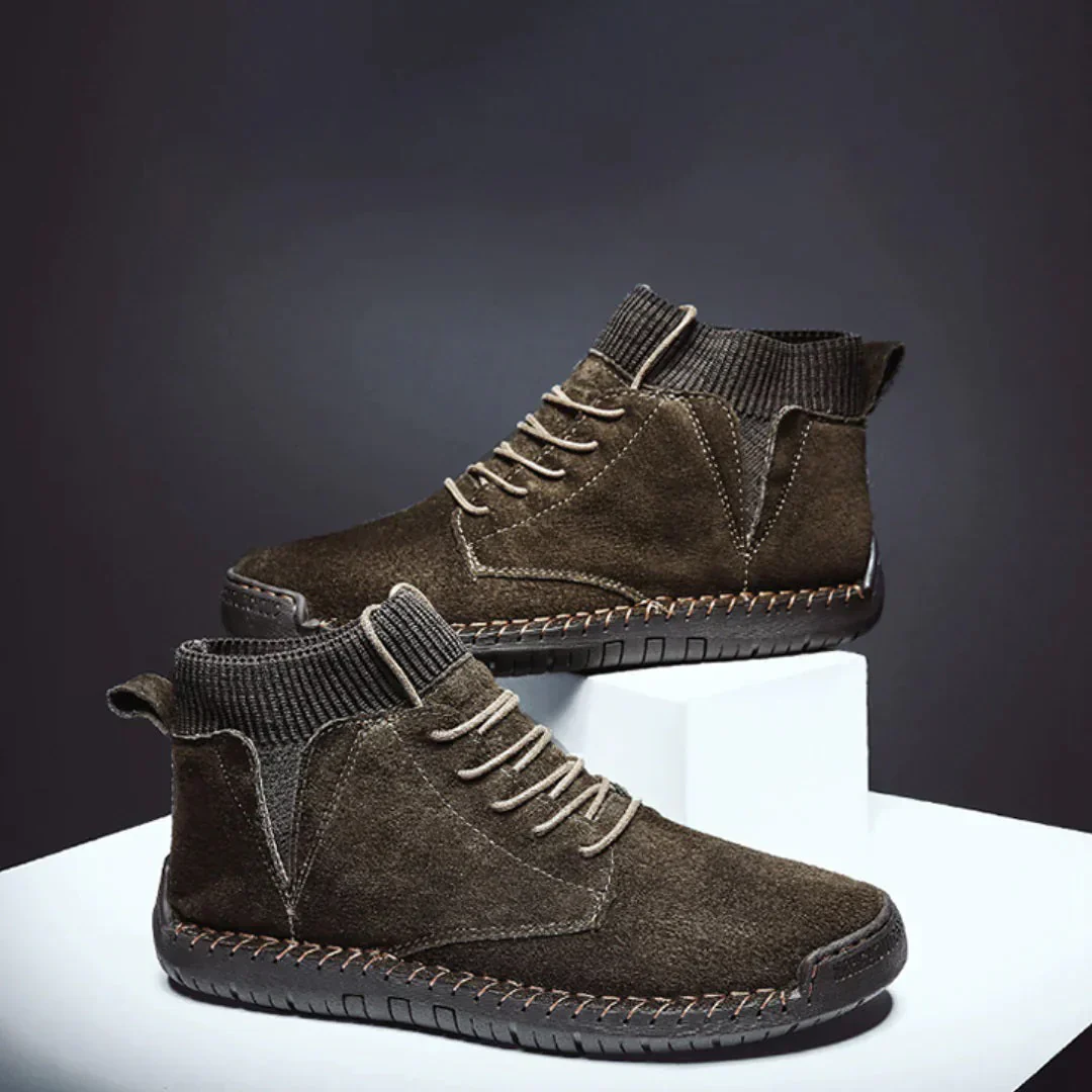 BootNow - Heren Hoge Suède Sneakers met Gebreide Enkelmanchet en Stiksel Details