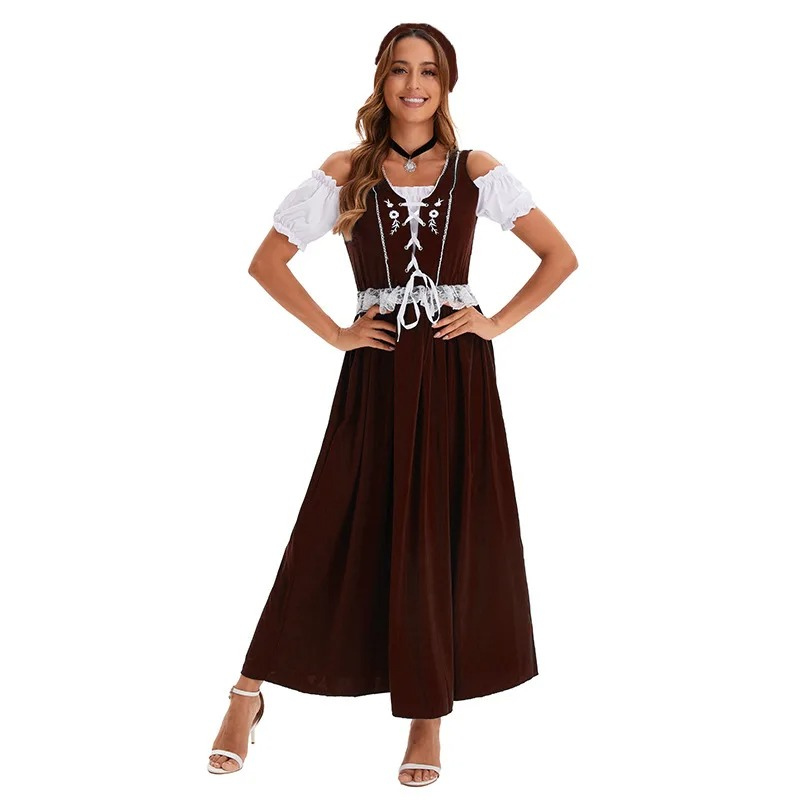 Darnela - Dirndl Dames Maxi Jurk met Kant en Off-Shoulder Mouwen