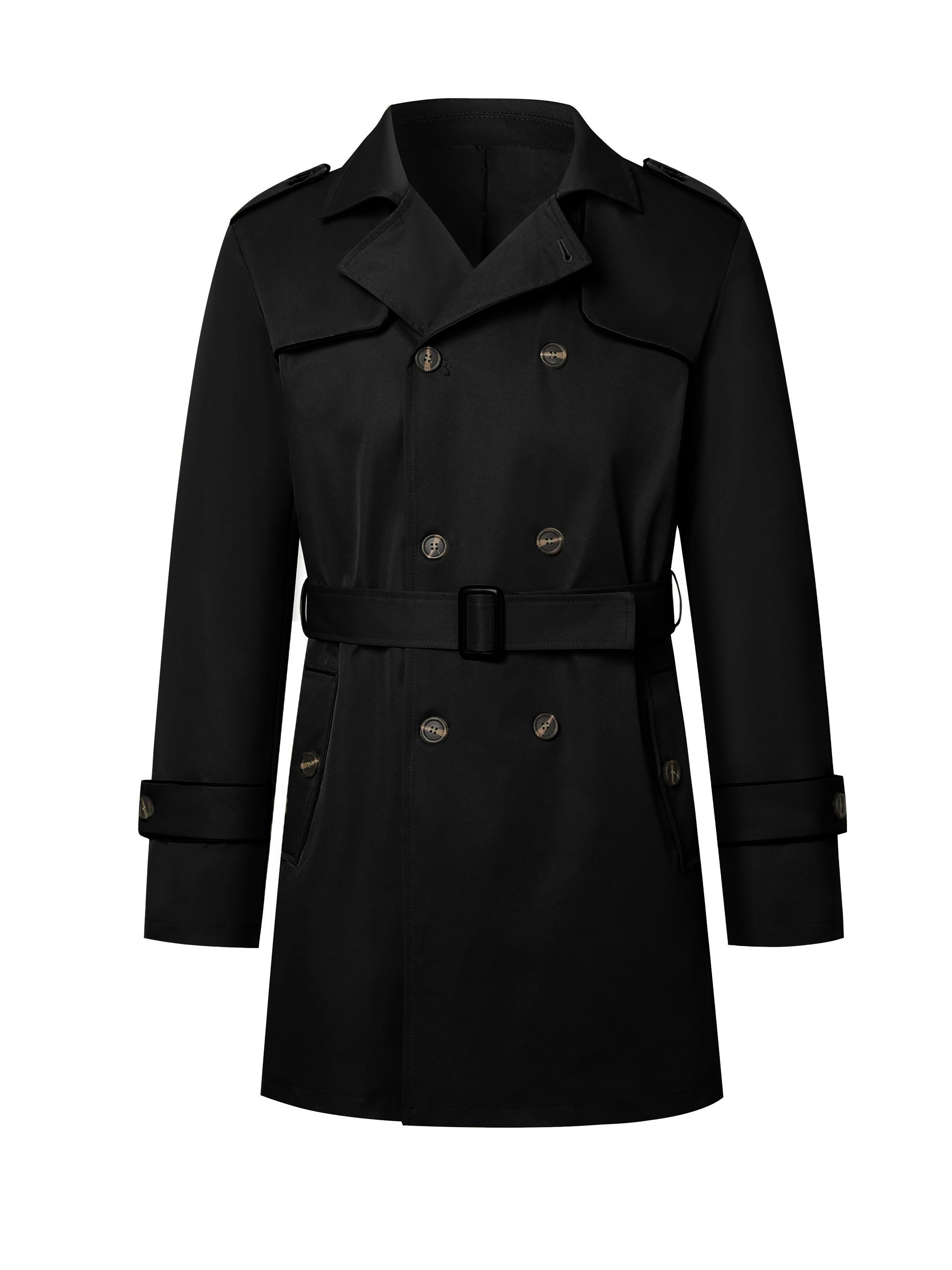 Coatify - Heren Dubbelknoop Trenchcoat met Tailleband en Stormflap