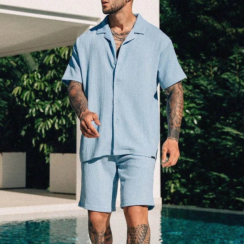 James™ Effen overhemd met knoopkraag en korte broek heren zomerset
